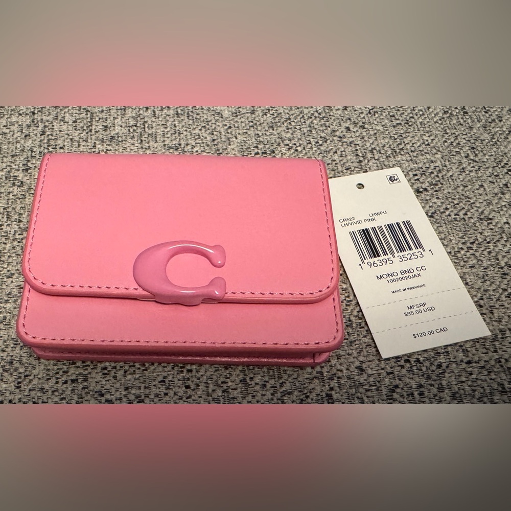 Coach Bandit Card Case style# CR522 color Vivid Pink (LHWPU)